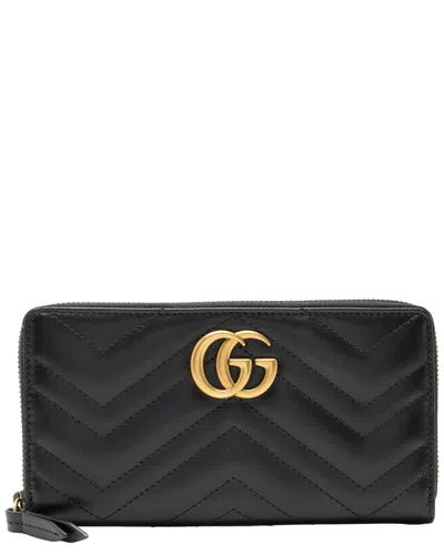 Pre-owned Gucci Black Leather Gg Marmont Zip Wallet (authentic Pre-loved)