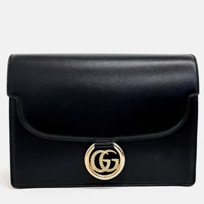 Pre-owned Gucci Black Leather Gg Ring Leather Shoulder Bag
