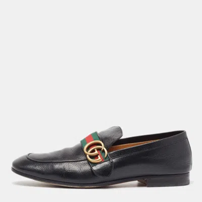 Pre-owned Gucci Black Leather Gg Web Loafers Size 40.5