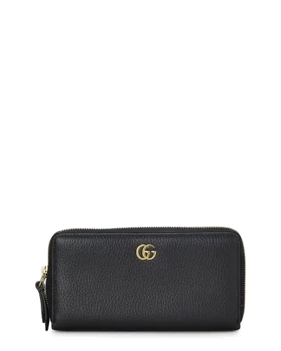 Pre-owned Gucci Black Leather Gg Zip Around Wallet (authentic Pre-loved)