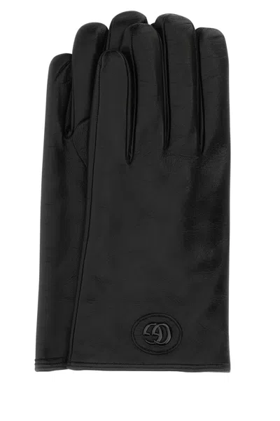 Gucci Leather Gloves Logo Detail In Black