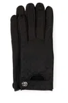Gucci Leather Gloves Monogram Pattern Snap Button In Black