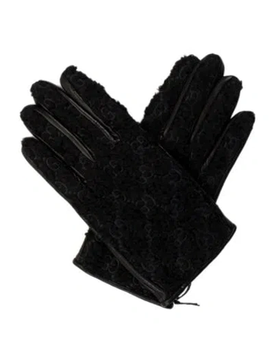 Pre-owned Gucci Black Leather Gloves W/tags In Black/blue