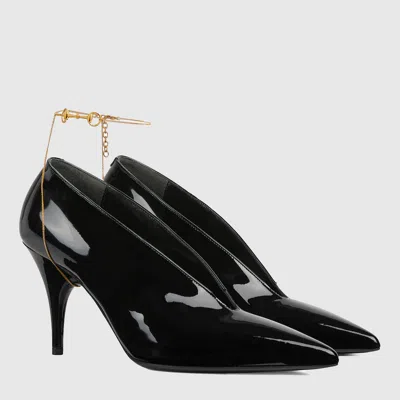 Gucci Musa Vernic Patent Leather Anklet Pumps In Animal Print