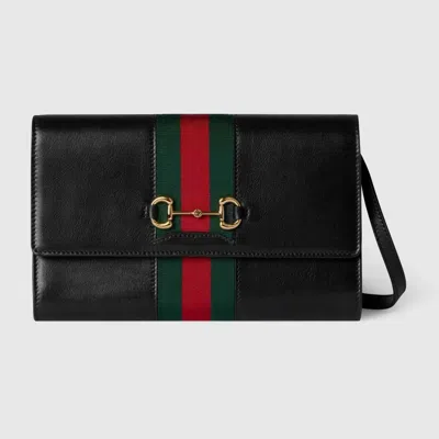 Gucci Black Leather  Horsebit Web Wallet