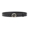 Gucci Interlocking G Buckle Leather Belt In Black