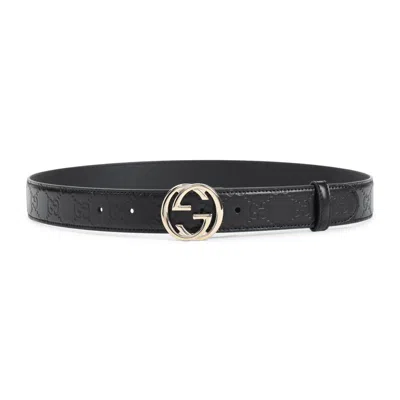 GUCCI GUCCI BLACK LEATHER GUCCISSIMA 30 BELT
