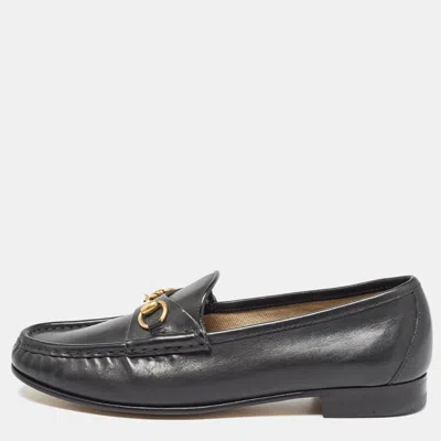 Pre-owned Gucci Black Leather Horsebit 1953 Slip On Loafers Size 37.5