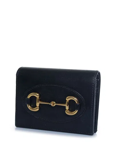 Pre-owned Gucci Black Leather Horsebit 1955 Card Case Wallet (authentic Pre-loved)
