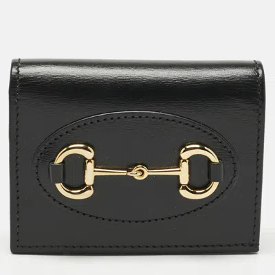 Pre-owned Gucci Black Leather Horsebit 1955 Flap Card Case