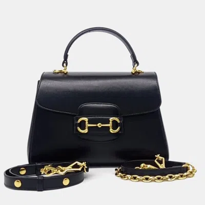 Pre-owned Gucci Black Leather Horsebit 1955 Tote And Shoulder Bag