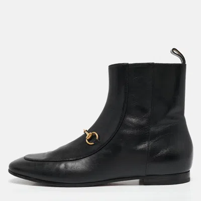 Pre-owned Gucci Black Leather Horsebit Ankle Boots Size 39