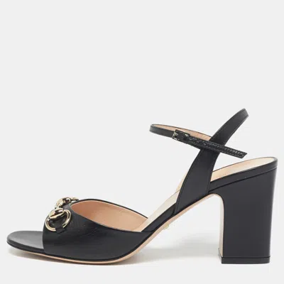 Pre-owned Gucci Black Leather Horsebit Ankle Strap Sandals Size 39