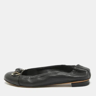 Pre-owned Gucci Black Leather Horsebit Ballet Flats Size 37