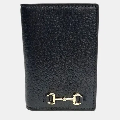 Pre-owned Gucci Black Leather Horsebit Card Holder