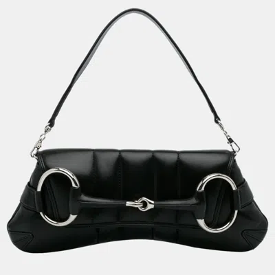 Pre-owned Gucci Black Leather Horsebit Chain Satchel