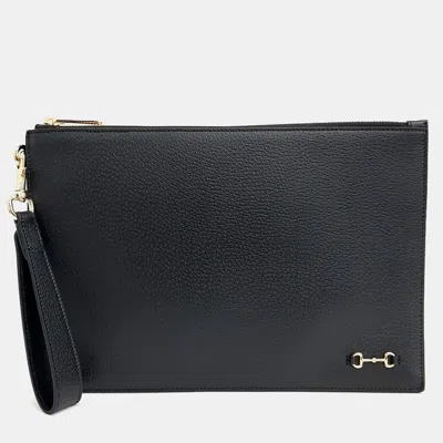 Pre-owned Gucci Black Leather Horsebit Clutch