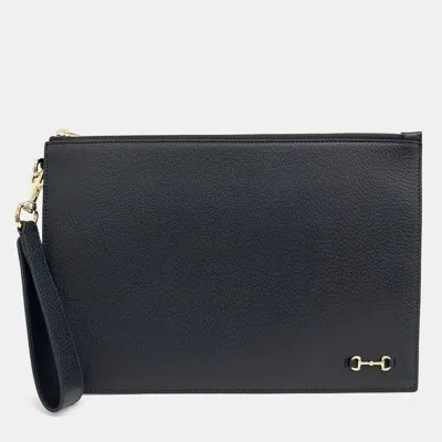 Pre-owned Gucci Black Leather Horsebit Clutch