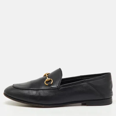 Pre-owned Gucci Black Leather Horsebit Foldable Loafers Size 37