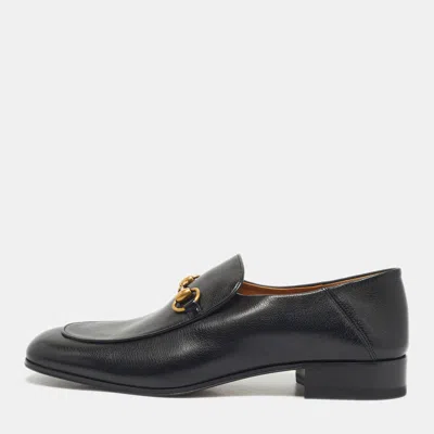 Pre-owned Gucci Black Leather Horsebit Foldable Loafers Size 43