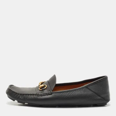 Pre-owned Gucci Black Leather Horsebit Foldable Loafers Size 44.5