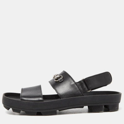 Pre-owned Gucci Black Leather Horsebit Greek Slingback Sandals Size 44