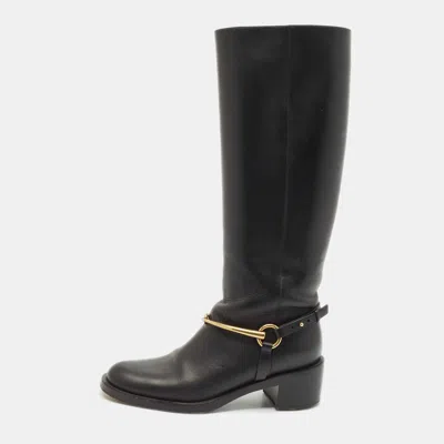 Pre-owned Gucci Black Leather Horsebit Knee Length Boots Size 35
