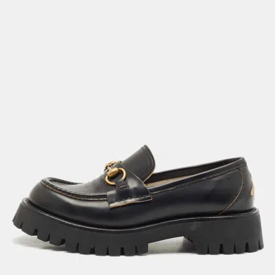 Pre-owned Gucci Black Leather Horsebit Loafers Size 38.5