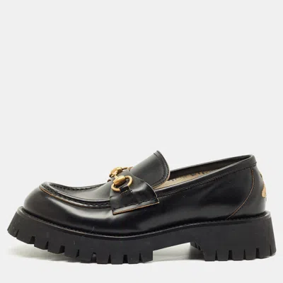 Pre-owned Gucci Black Leather Horsebit Loafers Size 39.5