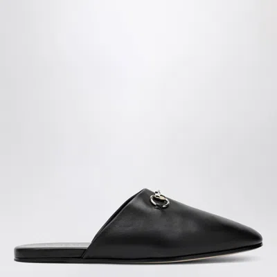 Gucci Black Leather Horsebit Mules