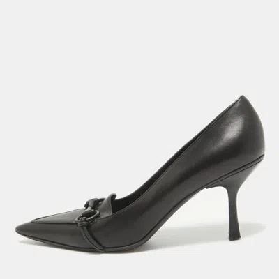 Pre-owned Gucci Black Leather Horsebit Pointed Toe Pumps Size 38.5