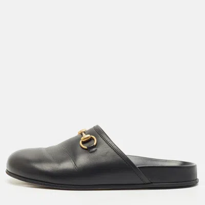 Pre-owned Gucci Black Leather Horsebit Princetown Flat Mules Size 39.5