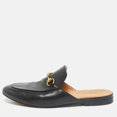 Pre-owned Gucci Black Leather Horsebit Princetown Flat Mules Size 42.5
