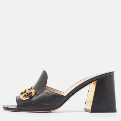 Pre-owned Gucci Black Leather Horsebit Sandals Size 39.5