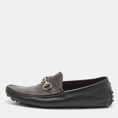Pre-owned Gucci Black Leather Horsebit Slip On Loafers Size 41