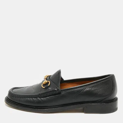 Pre-owned Gucci Black Leather Horsebit Slip On Loafers Size 43