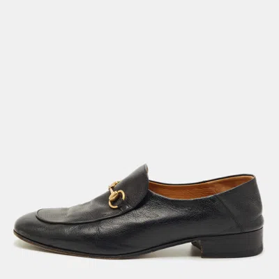 Pre-owned Gucci Black Leather Horsebit Slip On Loafers Size 44.5
