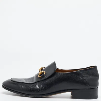Pre-owned Gucci Black Leather Horsebit Square Toe Loafers Size 40