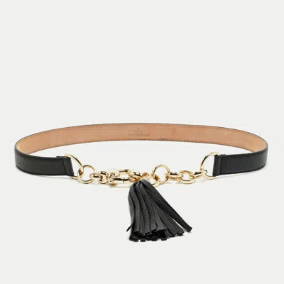 Pre-owned Gucci Black Leather Horsebit Tassel Waist Belt 90 Cm