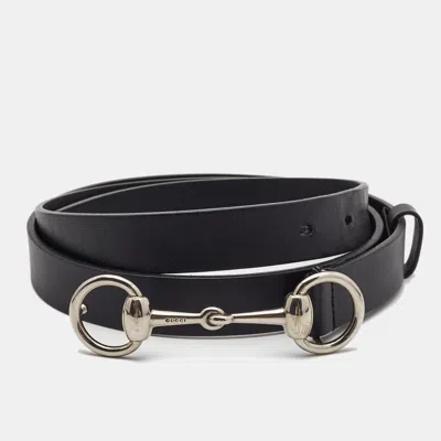 Pre-owned Gucci Black Leather Horsebit Waist Belt 100cm
