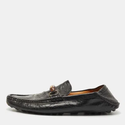 Pre-owned Gucci Black Leather Horsebit Web Detail Driver Loafers Size 45