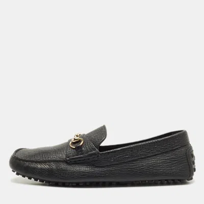 Pre-owned Gucci Black Leather Horsebit Web Detail Driver Loafers Size 46.5