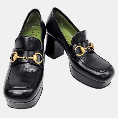 Pre-owned Gucci Black Leather Houdan Horsebit Platform Loafer Pumps