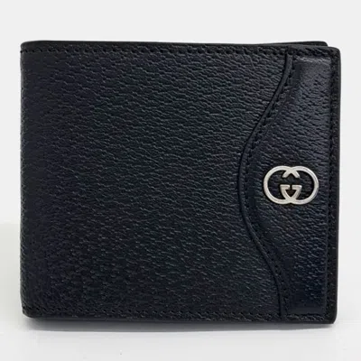 Pre-owned Gucci Black Leather Interlocking Bifold Wallet