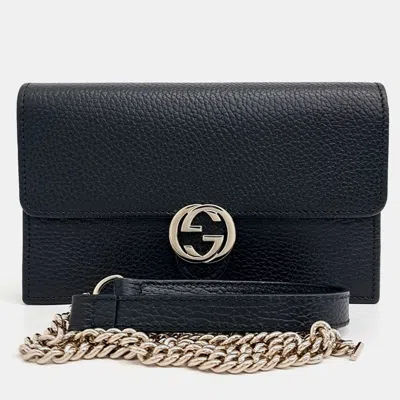 Pre-owned Gucci Black Leather Interlocking Chain Crossbody Bag