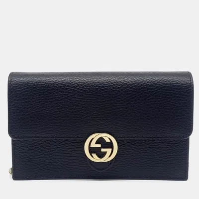 Pre-owned Gucci Black Leather Interlocking Chain Crossbody Bag