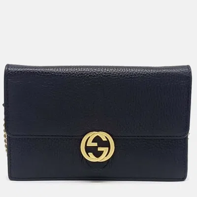 Pre-owned Gucci Black Leather Interlocking Chain Crossbody Bag