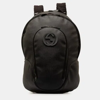 Pre-owned Gucci Black Leather Interlocking G Backpack