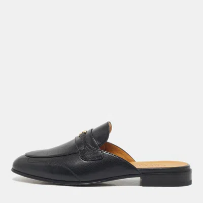 Pre-owned Gucci Black Leather Interlocking G Flat Mules Size 41.5