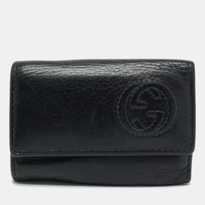Pre-owned Gucci Black Leather Interlocking G Key Holder